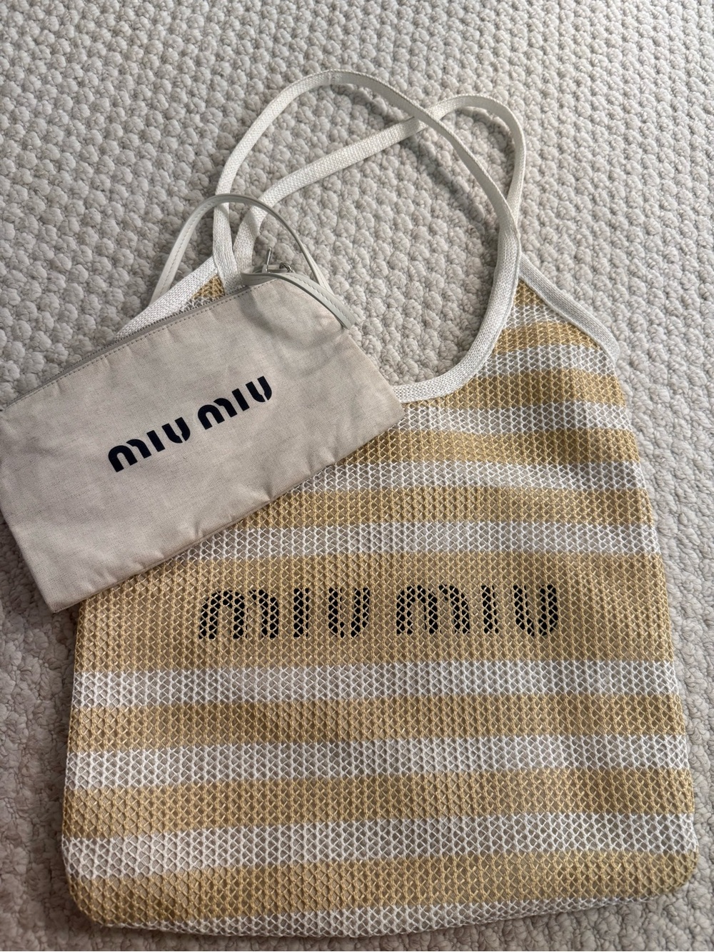 Miu Miu Striped Linen Tote